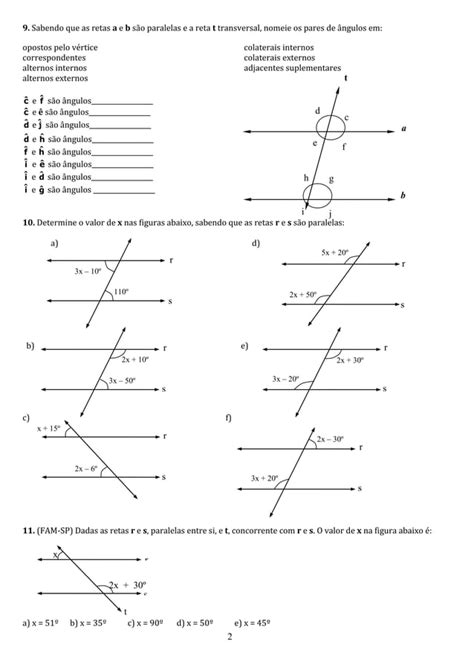 8 Ano Exercícios Ângulos