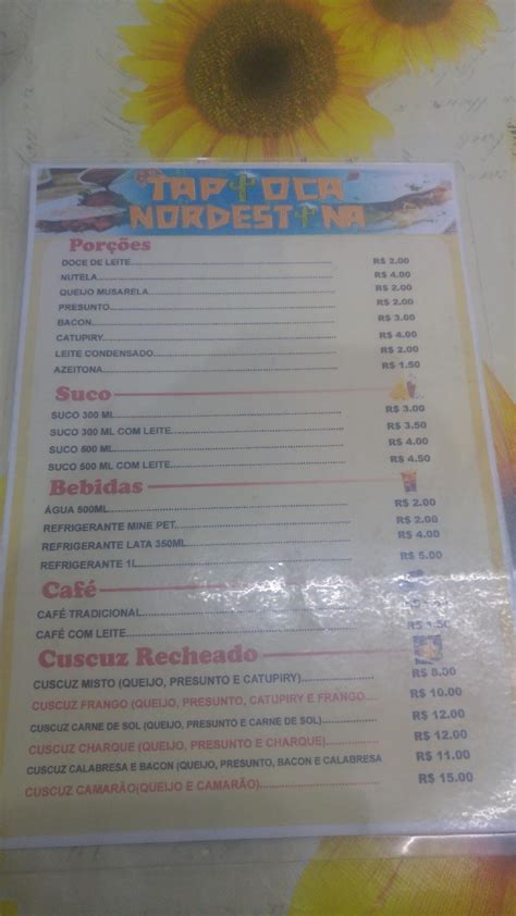 Menu at Tapioca nordestina restaurant Maceió R São João