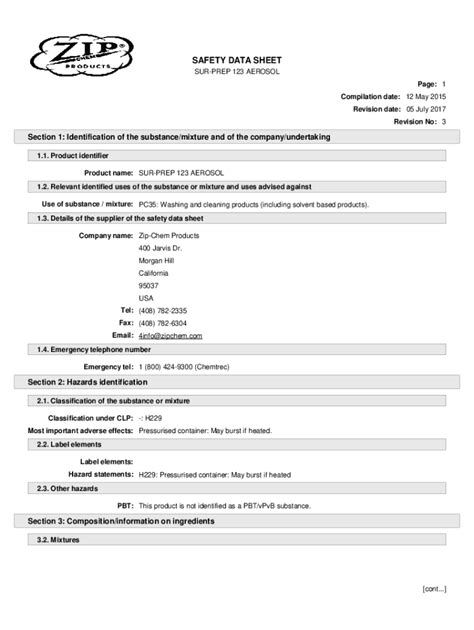 Fillable Online Safety Data Sheet SO SURE Aerosol Primer Fax Email