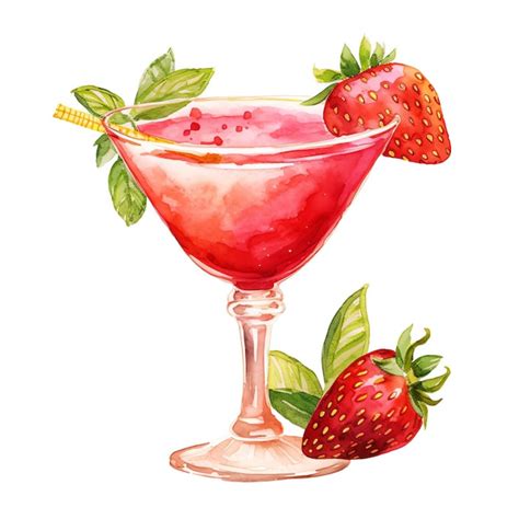 Premium Photo Watercolor Strawberry Margarita Watercolor Clipart Illustration