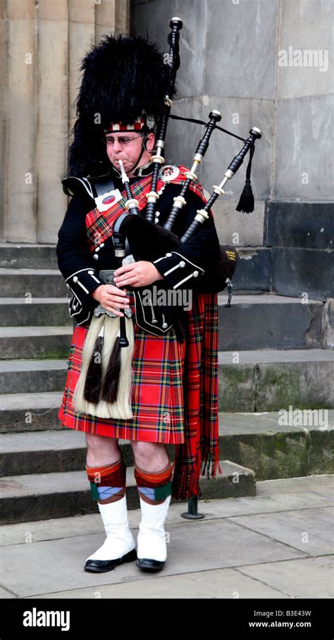 Typical Bagpipes Player In Edinburgh Stock Photo Alamy