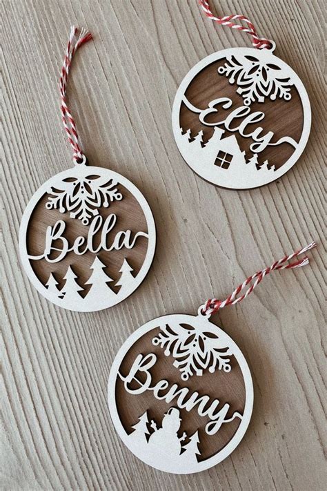 Personalized Name Christmas Ornaments Wooden Ornaments Laser Cut Personalized Name Etsy