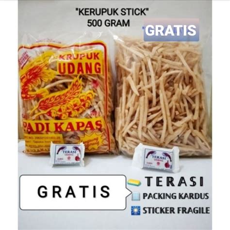 KRUPUK UDANG MERK PADI KAPAS KHAS INDRAMAYU BENTUK STICK Isi 500 GR