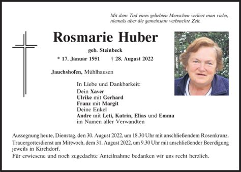 Traueranzeigen Von Rosmarie Huber Mittelbayerische Trauer