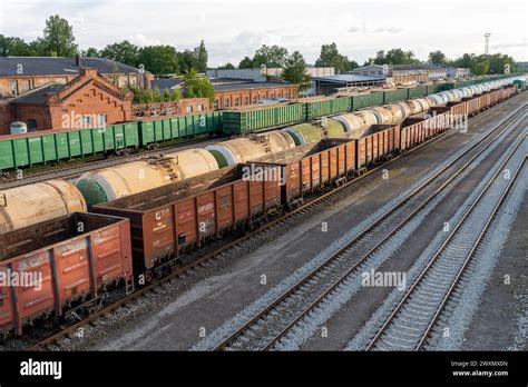 Valga, Estonia - 07.24.2023: Cargo train cars in Valga Railway Station ...