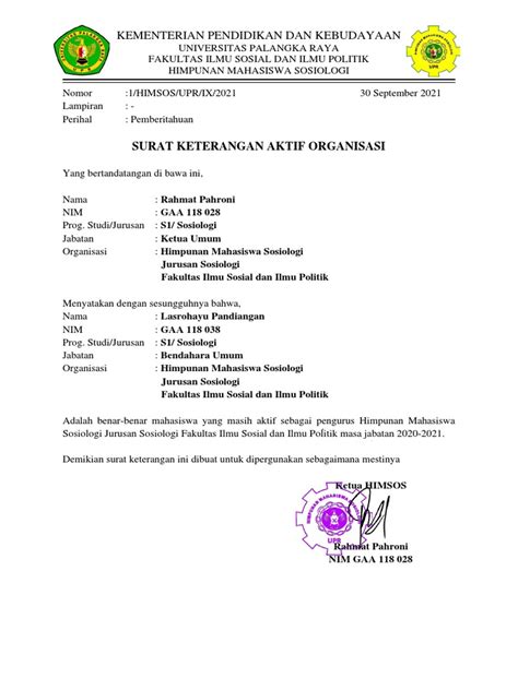 Surat Keterangan Aktif Organisasi Pdf