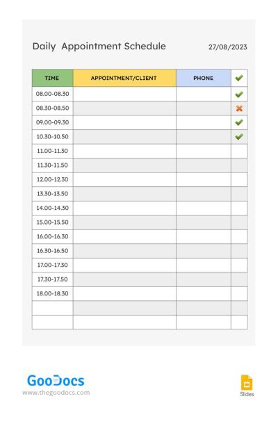 Free Appointment Schedule Templates For Google Docs And Sheets