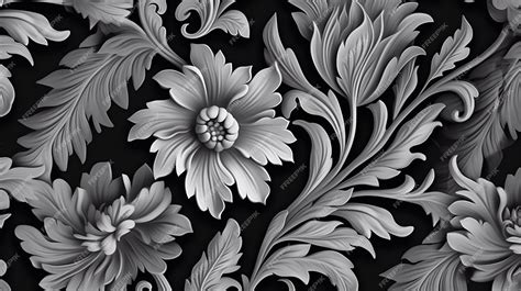 A black and white wallpaper with a floral pattern. | Premium AI ...