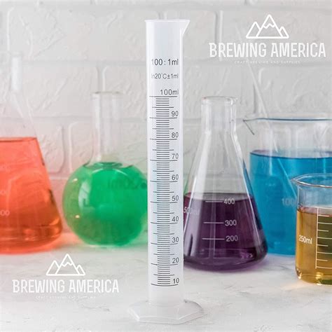 Brewing America 100ml Graduated Cylinder Beaker Science Measuring Flask With 2 Sided Marking