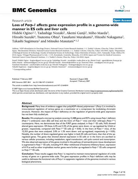 Pdf Loss Of Parp Affects Gene Expression Profile In A Genome Wide