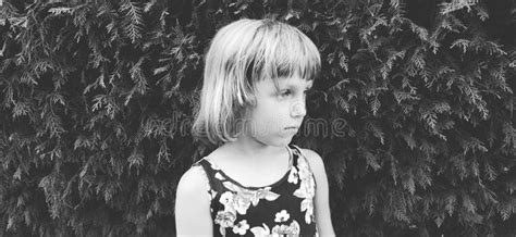 Beautiful Caucasian Girl The Child Looks Away Black And White