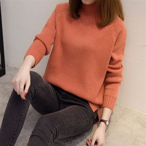 Mulheres Da Moda Outono Inverno Pullovers Camisola De Malha Sólida