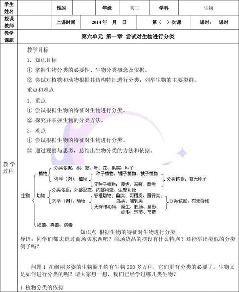 生物八年级上册生物六单元第一章根据生物的特性进行分类word文档在线阅读与下载无忧文档