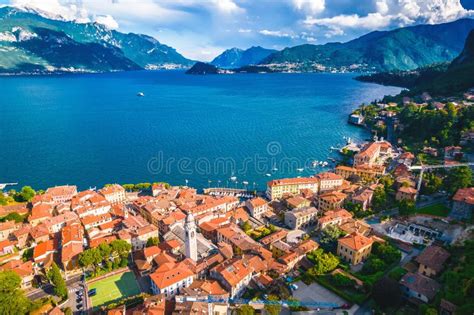 Como Lake and Town of Menaggio Waterfront Aerial View Stock Photo ...