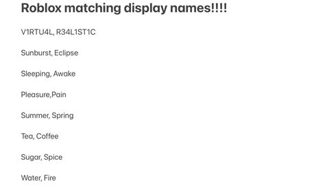 Matching Roblox Display Names Pt 1 In 2024 Roblox Names Display