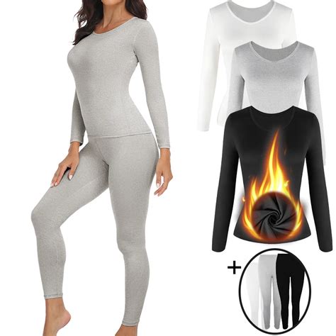 Womens Thermal Underwear Set Long Johns Base Layer Fleece Lined Soft Top Bottom 2 Pieces Set