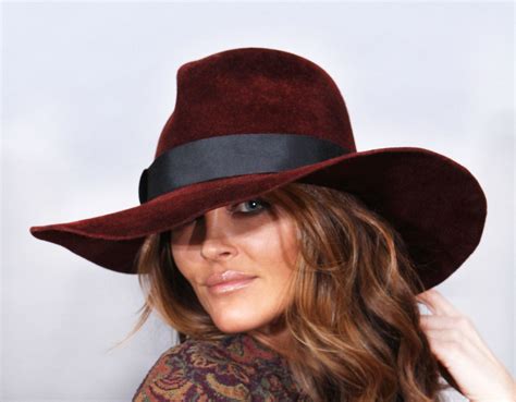 Fedora Womens Millinery Hat Katy Velour Felt Wide Brim And Tall Crown Color Burgundy In