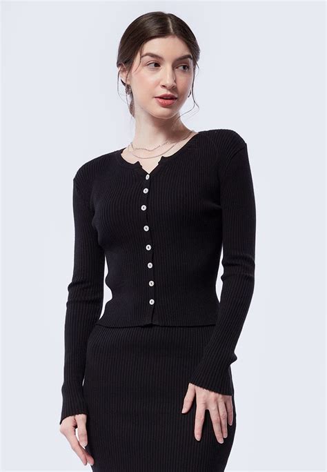 Button Up Rib Knit Cardigan Executive