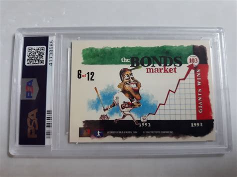 1994 Stadium Club Dugout Dirt 6 Barry Bonds Card Graded PSA 9 Mint Pop