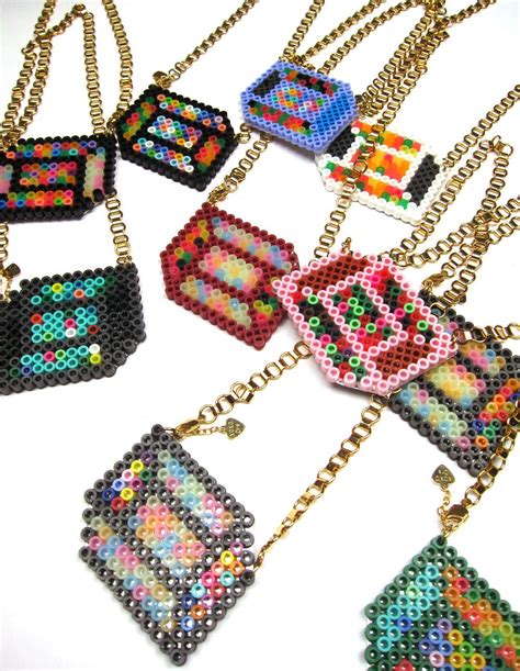 Perler Bead Necklace Pink With Multi Colors 65 00 Via Etsy