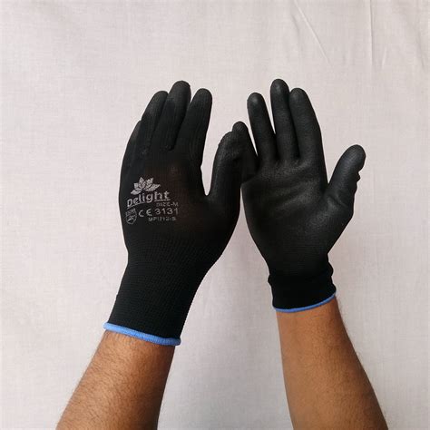 Black PU Coated Gloves Full Fingered Model Number Name MPU12 B Rs