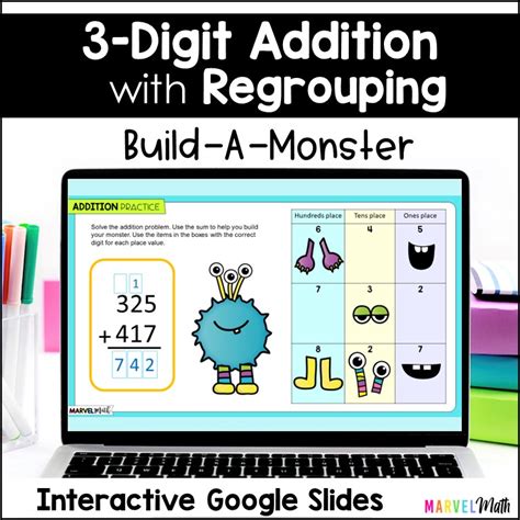 Digit Addition With Regrouping Build A Monster Activity Marvel