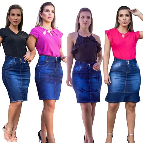 Kit Saias Evangelicas Jeans Mid Tendencia Moda Feminina Shopee Brasil