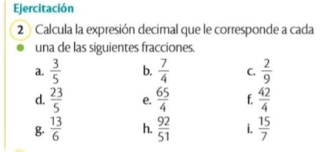 calcula la expresión decimal que le corresponde a cada una de las