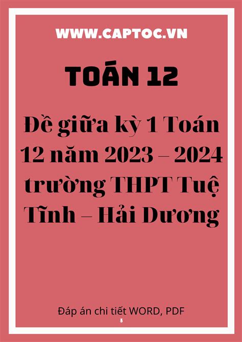 Đề giữa kỳ 1 Toán 12 năm 2023 2024 trường THPT Tuệ Tĩnh Hải Dương