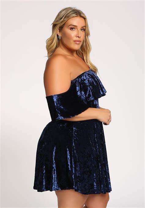 Plus Size Clothing Plus Size Crushed Velvet Off Shoulder Flared Dress Debshops Plus Size