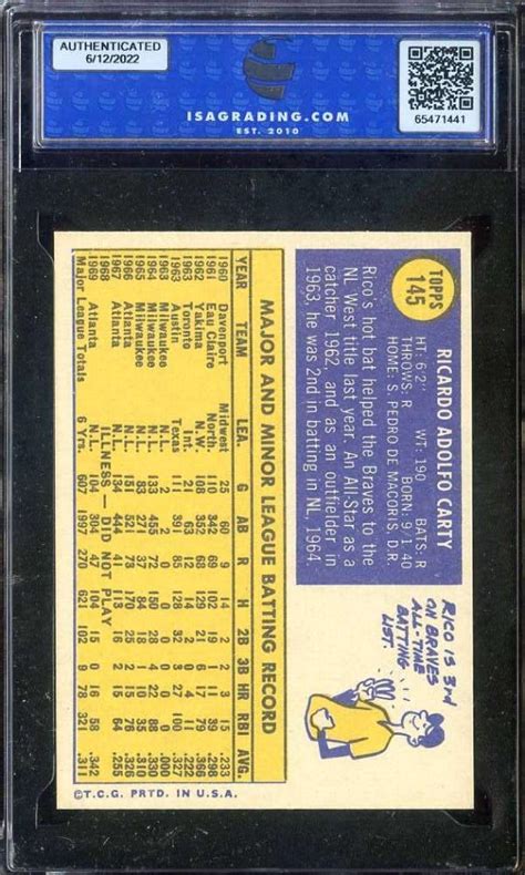 1970 TOPPS 145 RICO CARTY ISA 8 BRAVES Yaxa Colombia