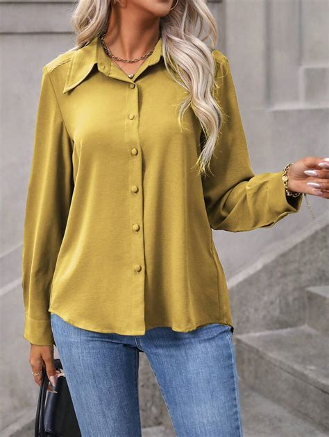 Shein Lune Solid Button Front Shirt Shein South Africa