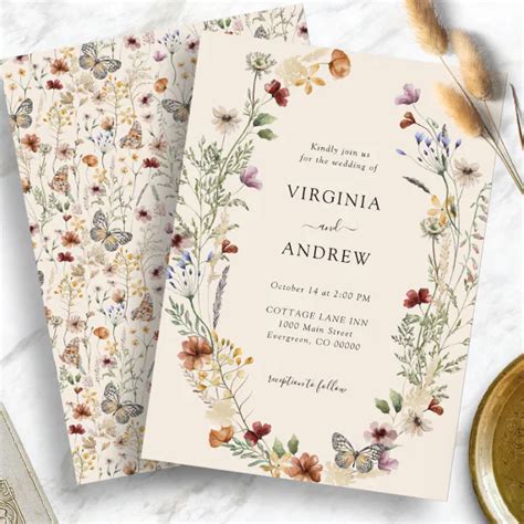 Elegant Boho Wildflower Wedding Invitation Zazzle