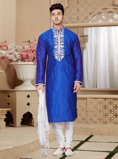 Buy Blue Art Silk Readymade Kurta Pajama 146053 Online At Lowest Price