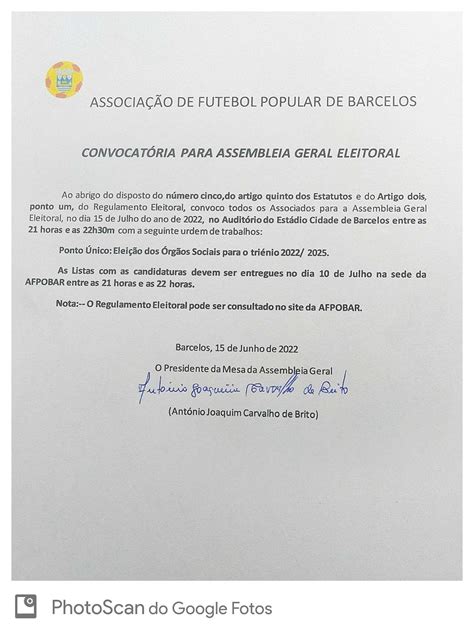 Convocat Ria Assembleia Geral Eleitoral Afpb