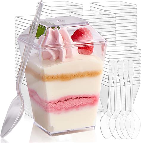 Kellmon Km 100 Pack 5 Oz Plastic Dessert Cups With Lids And Spoon Parfait Cups