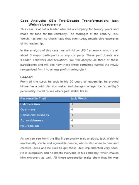 Analysis Jack Welch | PDF | Leadership | Extraversion And Introversion