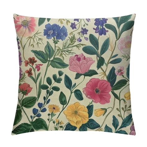 Creowell Spring Floral Pillow Covers Watercolor Pink Flowers Sage Green