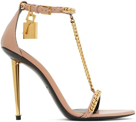 TOM FORD Taupe Padlock Pointy Naked Heeled Sandals TOM FORD