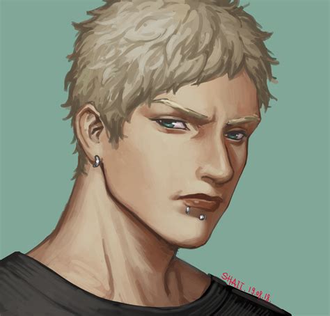 Safebooru 1boy Absurdres Akihiko Kaji Artist Name Black Shirt Blonde Hair Blue Background Blue