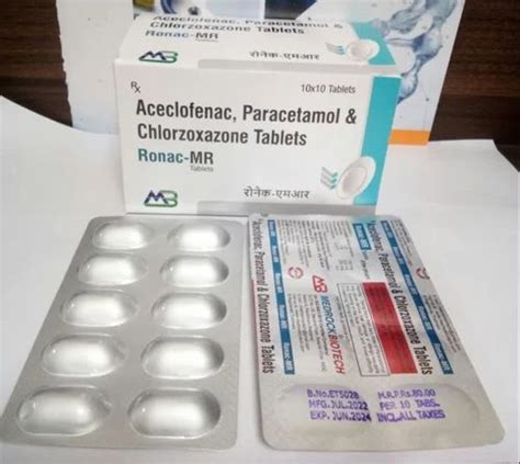 Aceclofenac Mg Paracetamol Mg Chlorzoxazone Mg At Rs Box