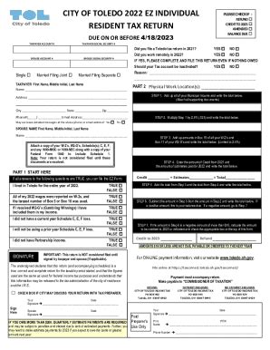 2022 Form OH EZ Individual Resident Tax Return City Of Toledo Fill