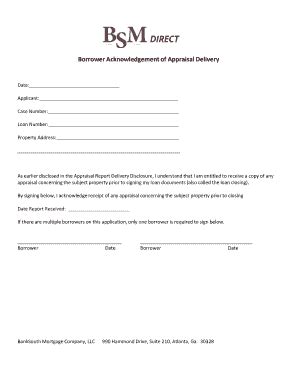 Fillable Online Borrower Acknowledgement Of Appraisal Delivery Fax