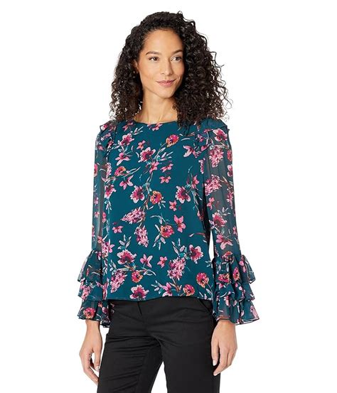 Women S CeCe Long Sleeve Floral Moment Blouse W Ruffle Cuff 6pm