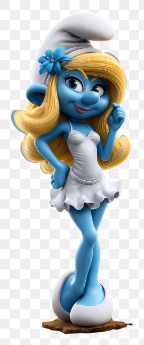 Smurfette Blue Cartoon Character With Blonde Hair Png