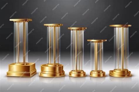 Premium Photo Pedestals Set Pedestal With Golden Line On Isolated