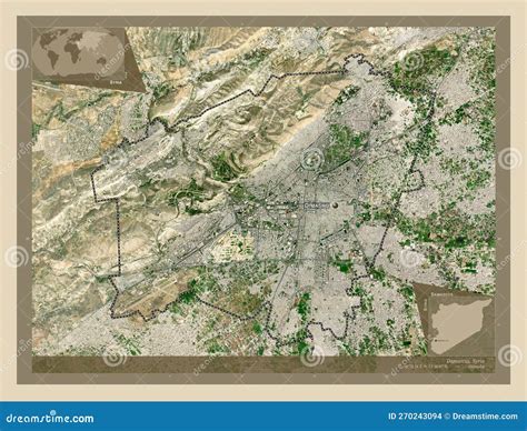 Damascus Syria High Res Satellite Labelled Points Of Cities Stock