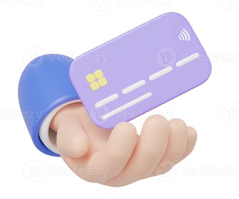 3D Hand Holding Purple Credit Card And Floating Isolated On Transparent