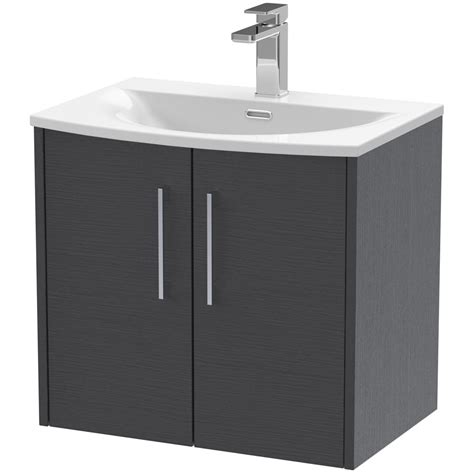 Hudson Reed Juno Graphite Grey 600mm Wall Hung 2 Door Vanity Unit And Basin 4