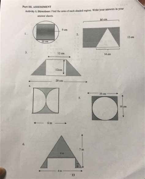 Solved Part Iil Assessment Activity Directions Find The Area Of